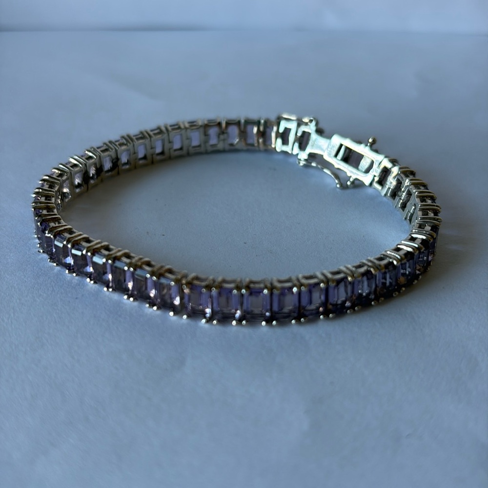 Art Deco Vintage Mosaic Amethyst Bracelet Sterling Silver